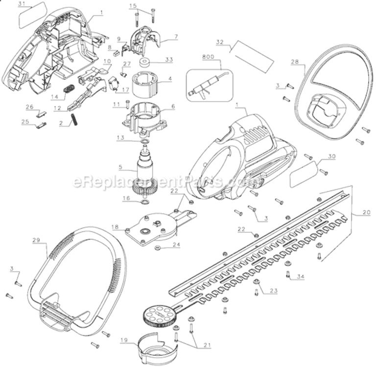 Page A Diagram and Parts List for 79974 Type 1 Black and Decker Hedge Trimmer